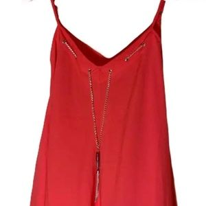 Women Coral Sun Dress With Gold Necklace Chain Sz S